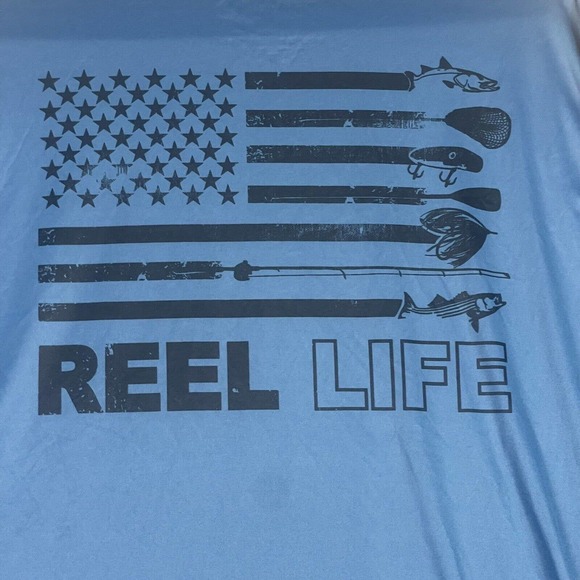 Reel‎ Life Mens XL Long Sleeve Performance Fishing Shirt Blue Crew Neck Logo - Picture 9 of 12